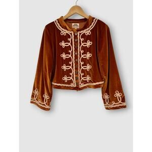 Nine Lives Bazaar Velvet Soutache Trim Boho Cropped Jacket Size Medium